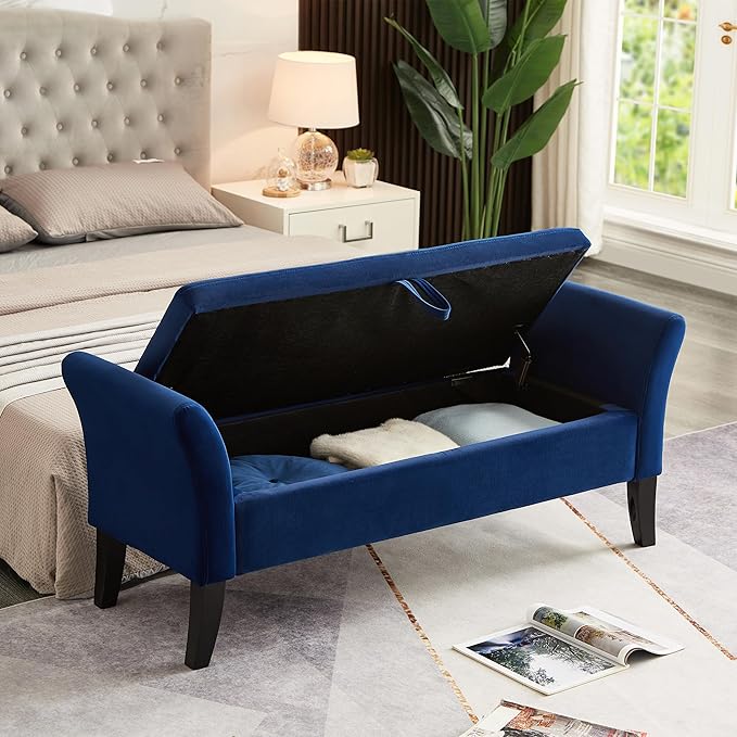 Furniliving Storage Ottoman Bench, Velvet Benches End of Bed Bench - Image 4
