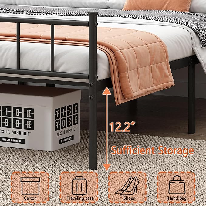 King Bed Frame-Classic Metal Platform Bed Frame, Mattress Foundation - Image 6
