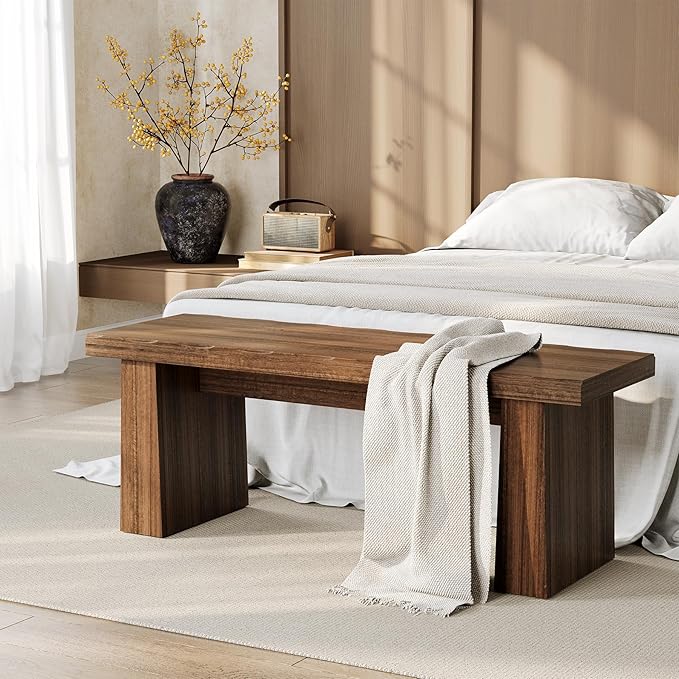 LITTLE TREE 47-Inch Wooden Entryway Bench, Farmhouse Dining Bench - Image 4