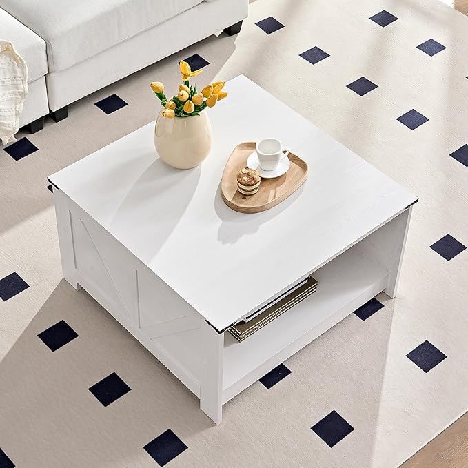 Farmhouse Coffee Table for Living Room, Wood Square Coffee Tables, 31.5" W x - Image 3