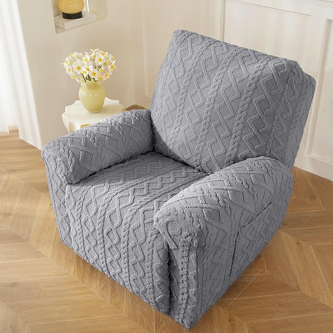 vctops 4 Pieces Geometric Jacquard Plush Recliner Slipcovers Soft Fuzzy Fluffy - Image 7