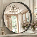Keonjinn Black Round Mirror 24 Inch, Brushed Black Framed Circle Mirror by Keonjinn