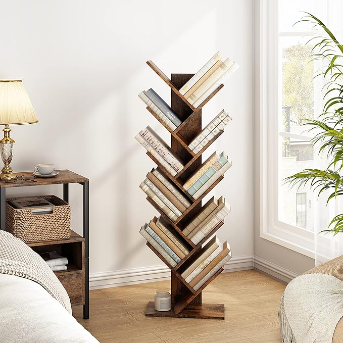 Hoctieon 10 Tier Tree Bookshelf, 10 Shelf Bookcase, Free Standing Tree Bookcase - Image 4
