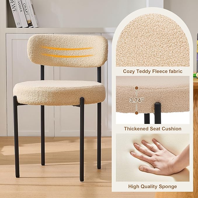 Dining Chairs Set of 6, Curved Backrest Upholstered Dining Room Chairs - Image 4