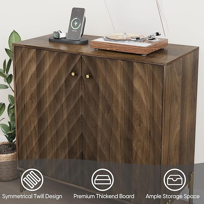 Smuxee Walnut Sideboard Cabinet, Freestanding Buffet Cabinet - Image 7