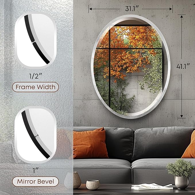 OVALCREST - Oval Wooden Beveled Wall Mirror - Image 3