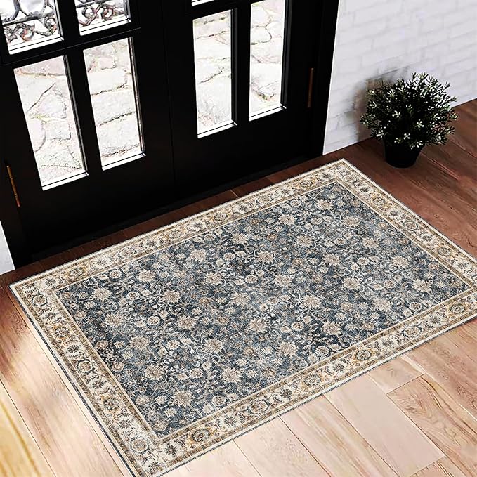 Washable Area Rug 2'x3' Door Mat Vintage Distressed Doormat Indoor Entrance by CHAMPLANT