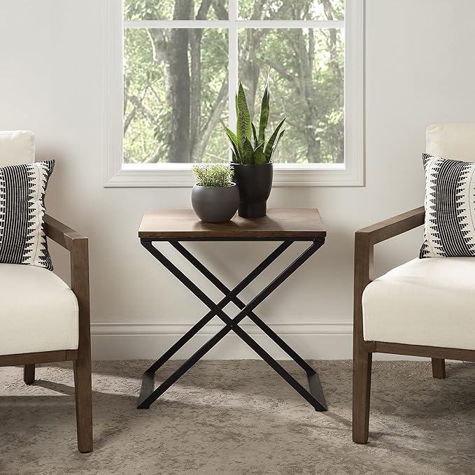 Kate and Laurel Laraway Modern Side Table, Rustic Brown and Black, Metal - Image 4