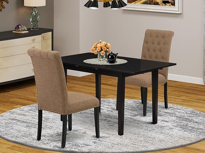 East West Furniture NOBR3-BLK-17 3 Piece Dining Room Table Set Contains a - Image 2