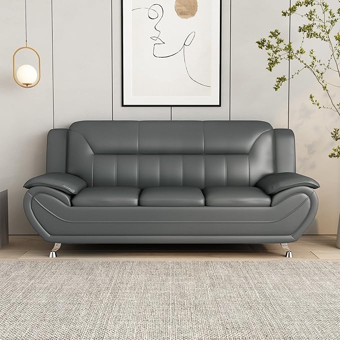 Container Furniture Direct Michael Modern Faux Leather Upholstered Stainless - Image 14