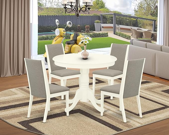 East West Furniture ANLA5-LWH-06 5 Piece Dining Room Furniture Set Includes a - Image 2