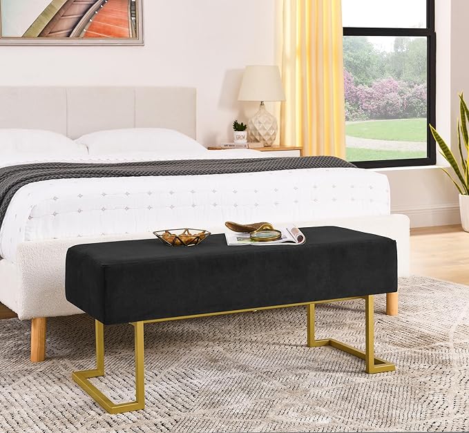 Modern Style Bedroom Double Seat Bench, Cushioned Bed end Stool, Living Room by ECLYLFurniture