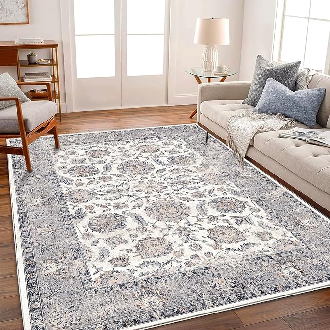 10x14 Washable Area Rug Medallion Distressed Design Boho Medallion Non-Shedding by CHAMPLANT