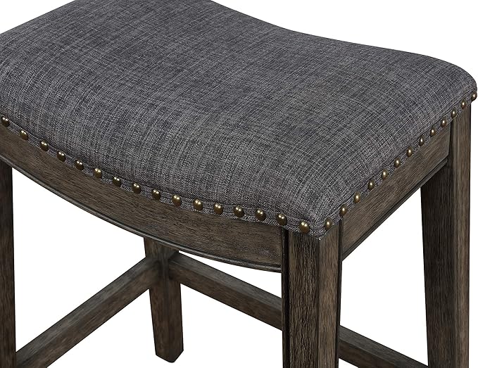Roundhill Furniture Maroni Faric Upholstery Nailheaded Saddle Barstool - Image 2