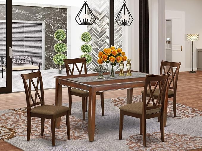 East West Furniture DUCL5-MAH-C 5 Piece Kitchen Table Set - Image 2