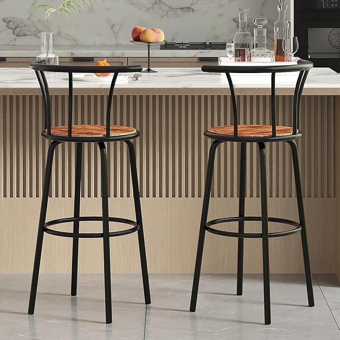 VECELO Bar Stools Set of 2, Swivel Counter Stools - Image 2