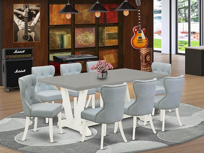 East West Furniture V097SI215-9 9 Piece Dining Room Set Includes a Rectangle - Image 2