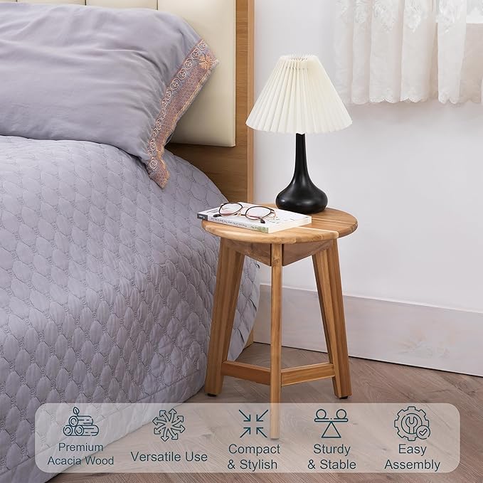 Round Side Table – Acacia Wood End Table - Image 2