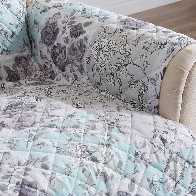 Reversible Floral Patchwork Furniture Protector Scalloped Edge Stain Resistant - Image 6