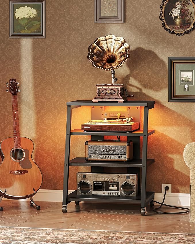 4-Tier AV Media Stand with Wheels, Stereo Stands, Media Console Shelf with - Image 5