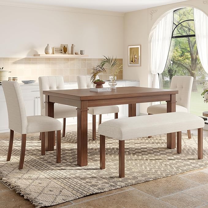 Ball & Cast Dining Table Set for 6 W/Bench & 4 Upholstered Chairs, 6 Piece - Image 2