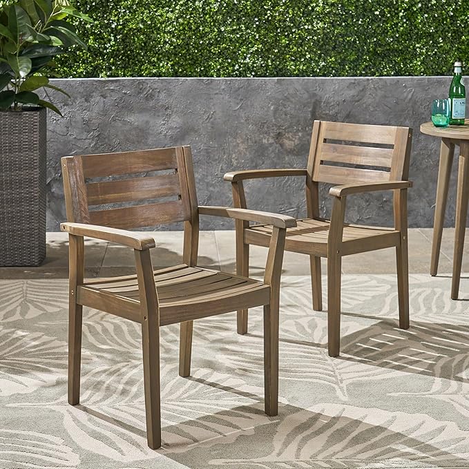 Merax Acacia Wood Dining Chairs Set of 2, Stamford Outdoor Acacia Wood Dining by Merax
