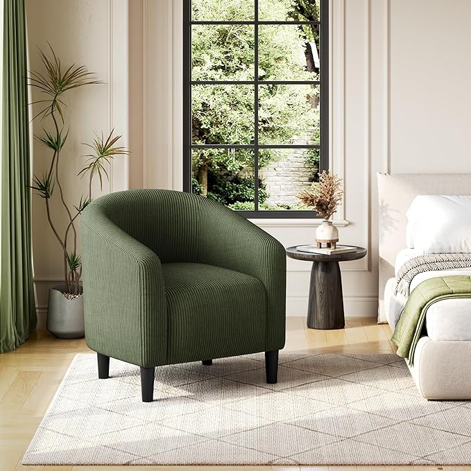 Yaheetech Accent Barrel Chair, Corduroy Fabric Club Chair, Furry Sherpa Elegant - Image 2