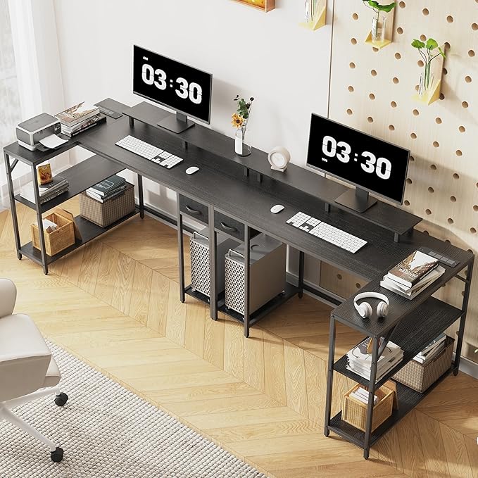 47 inch Gaming Desk with Power Outlet & LED Light, Reversible L Shaped Desk - Image 2