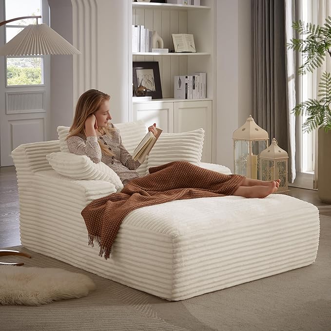 Oversized Chaise Daybed Lounge Sleeper Chair Sofa Bed Indoor, Fluffy Corduroy - Image 5