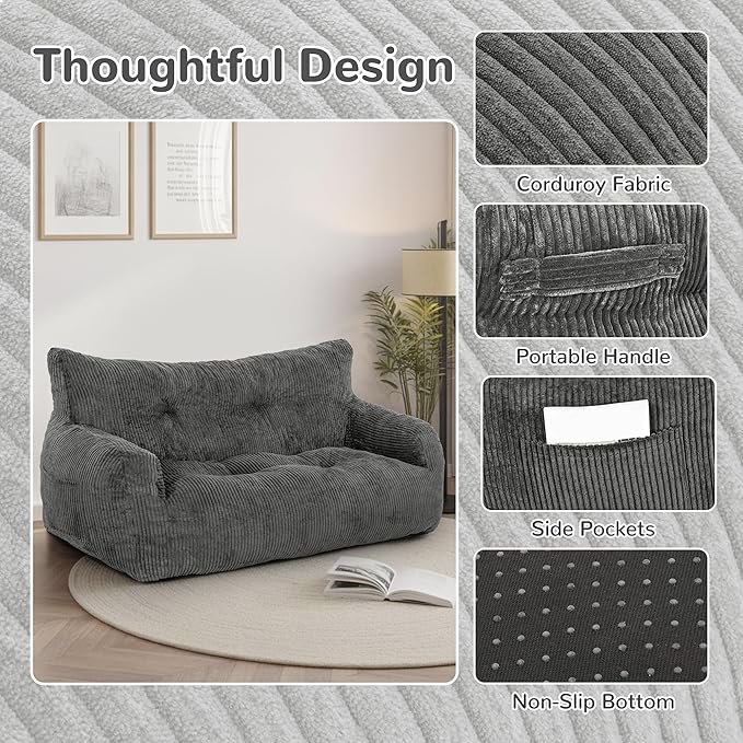 Pamapic Bean Bag Chair, 2 Seat Loveseat Sofa, Ultra Soft Dutch Velvet, Fluffy - Image 5