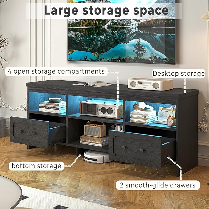 IRONCK TV Stand for 65 Inch TV, Power Outlets and Open Shelf, Media Console TV - Image 4
