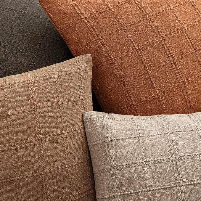 Foindtower Set of 2 Decorative Linen Check Throw Pillow Covers Neutral - Image 4