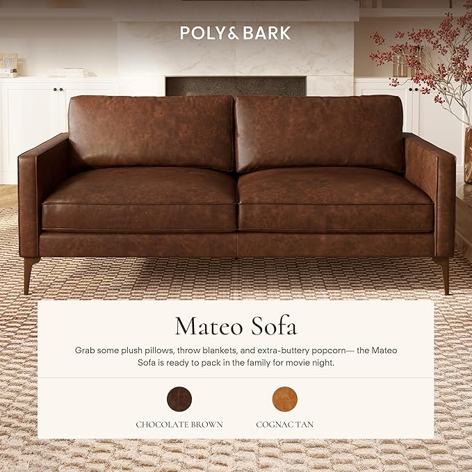 POLY & BARK Mateo Leather Sofa in Chocolate Brown - Image 3