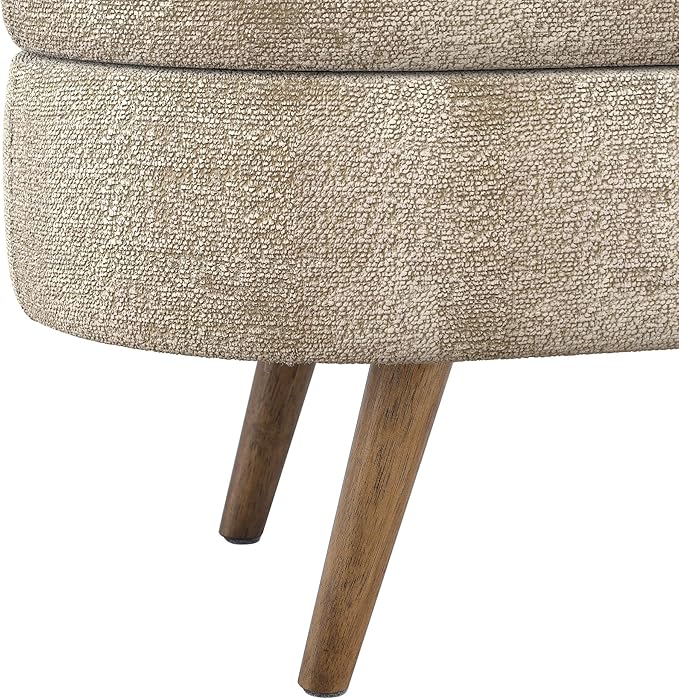 Oval Storage Bench 43.5" Linen Fabric Upholstered Entryway Bench - Image 7