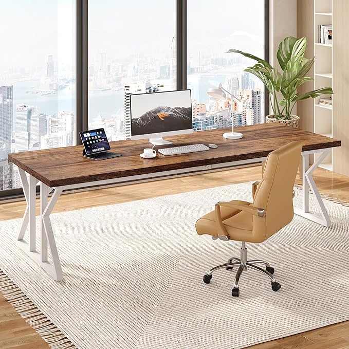 LITTLE TREE 78.7 Inch Large Executive Desk, Modern Computer Office Desk - Image 5