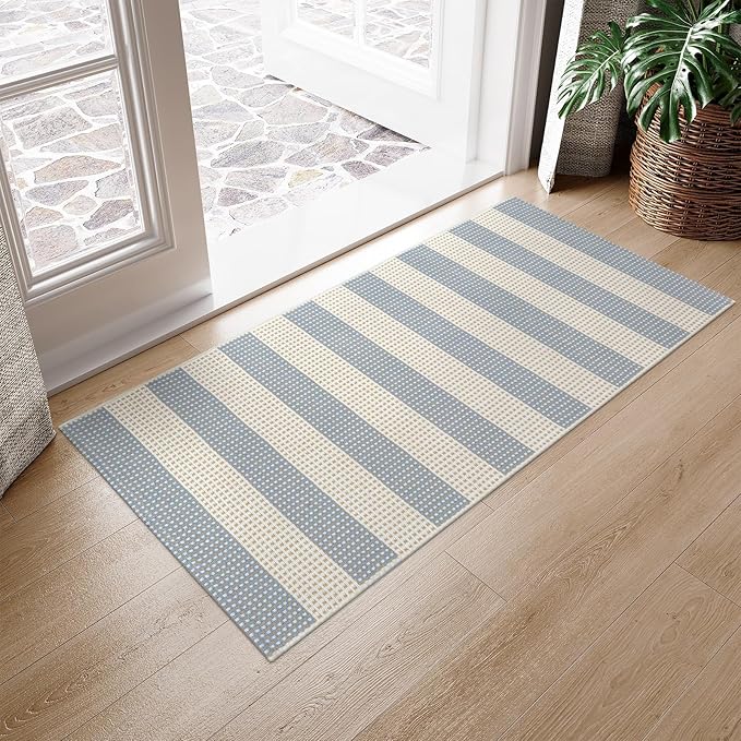 OJIA Outdoor Porch Rug Front Door Mat 24'x51, Washable Checkered Entry Striped - Image 7