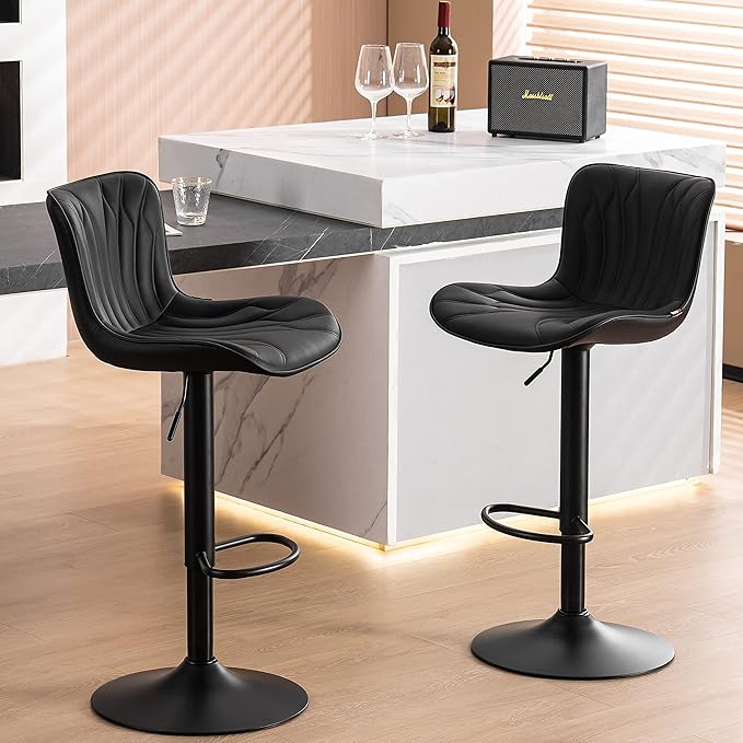 YOUNUOKE Bar Stools Set of 2 Black Barstools Adjustable Counter Height Stools - Image 4