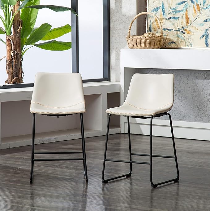 Roundhill Furniture PC185WH Lotusville Vintage PU Leather Counter Height Stools - Image 2