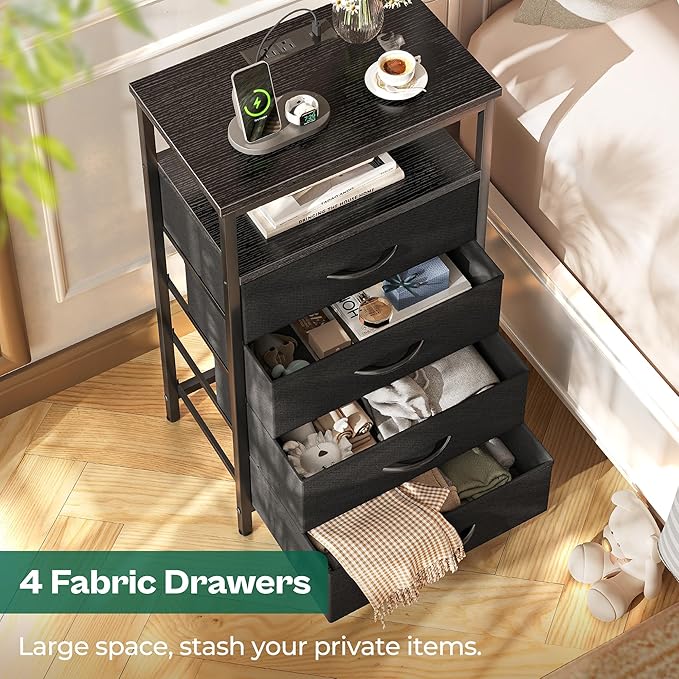 Huuger Night Stand with Charging Station, 4 Drawer Dresser - Image 6