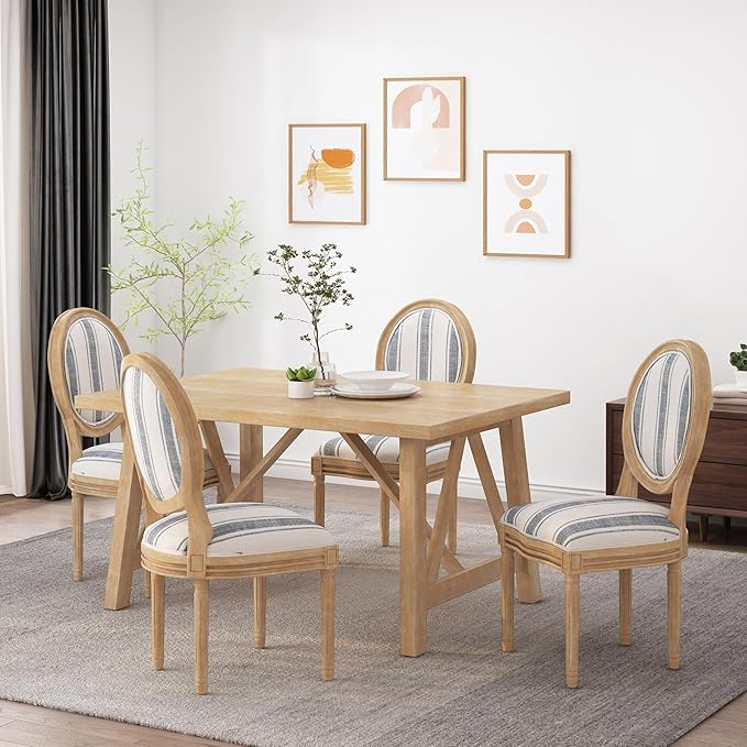 Christopher Knight Home Phinnaeus Dining Chair Set, Dark Blue Stripes + Light - Image 2