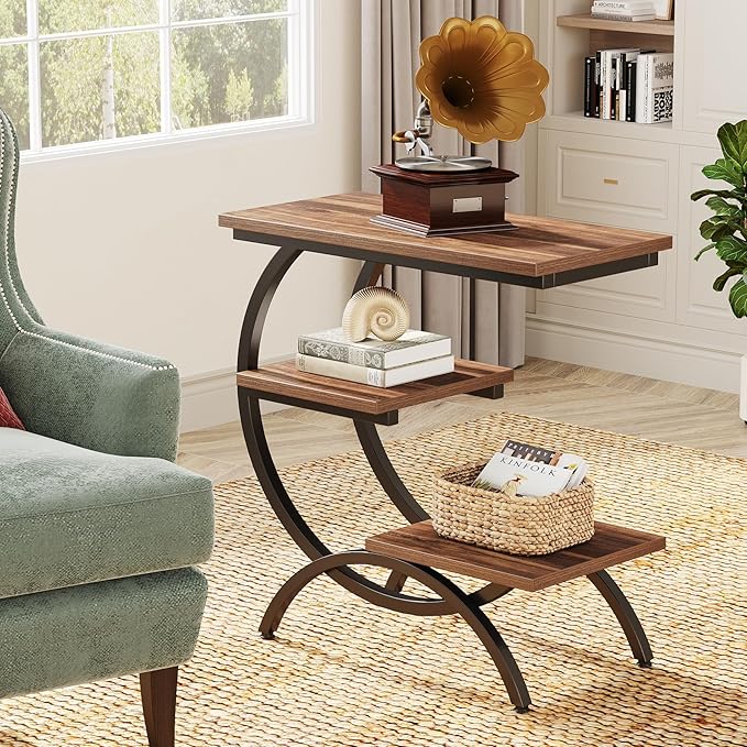 Tribesigns C-Shaped End Table, Industrial 3-Tier Small Side Table - Image 6
