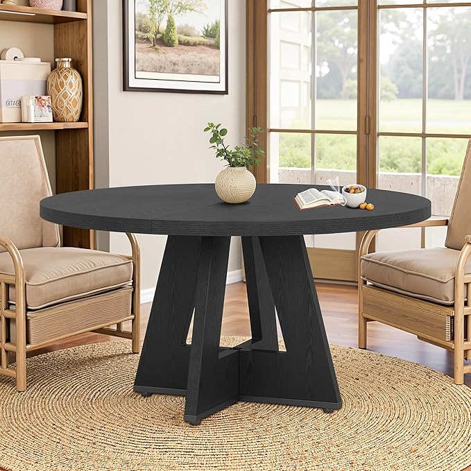 Round Dining Table for 4, Farmhouse Table for Dining Room, Living Room by HIGREENA