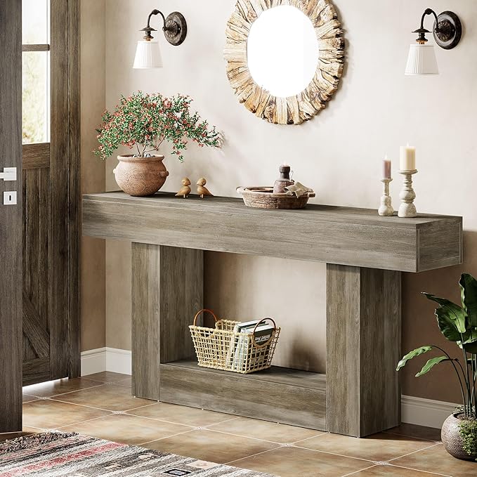 Tribesigns 63" Console Table, Farmhouse 2-Tier Entryway Table - Image 8