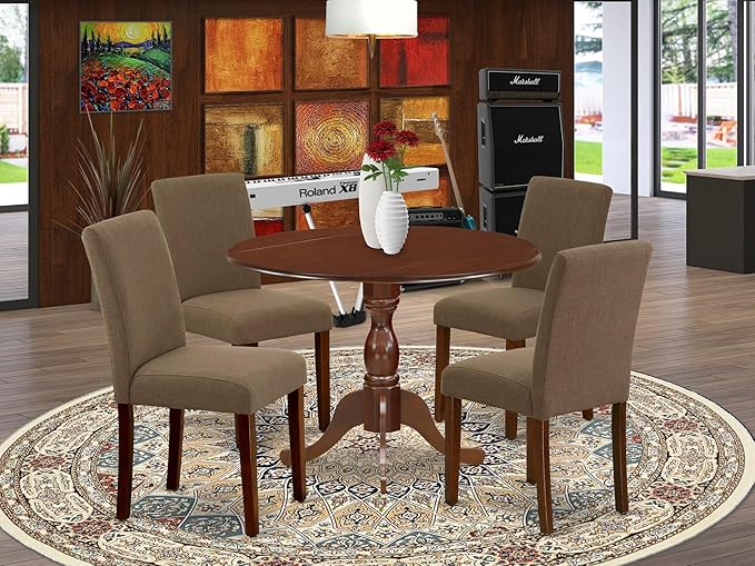 East West Furniture DMAB5-MAH-18 5 Piece Modern Dining Table Set Includes a - Image 2