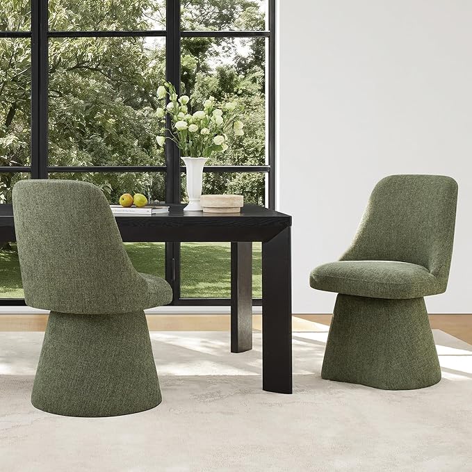 Swivel Dining Chair Mid Century Modern DeskChair High Back Upholstered Linen - Image 9
