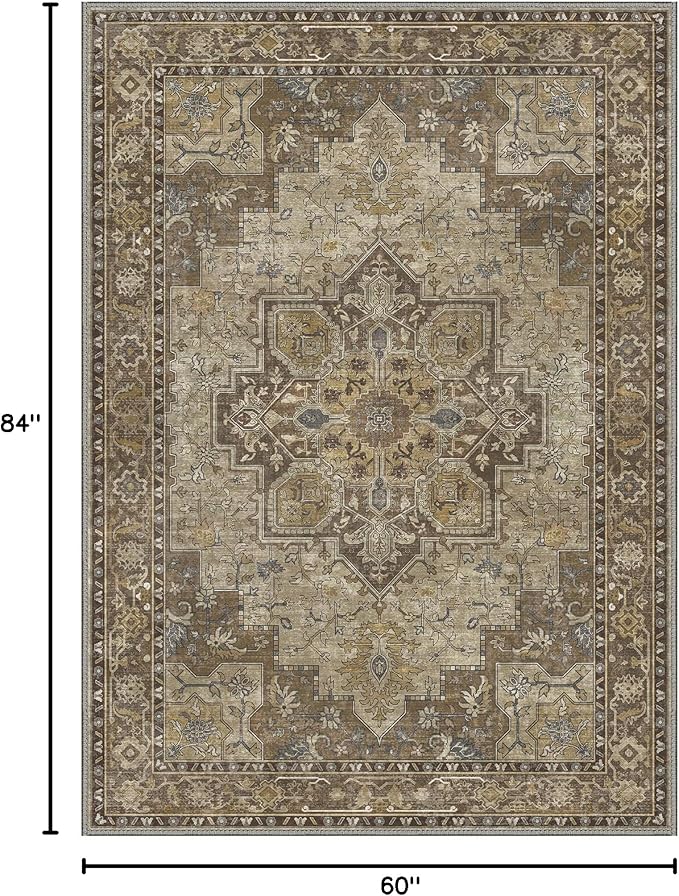 GENIMO 5x7 Area Rugs for Living Room, Machine Washable Non Slip Vintage Rugs - Image 2