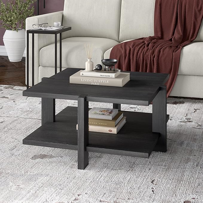 Henn&Hart 35" Wide Square Coffee Table in Charcoal Gray, - Image 2