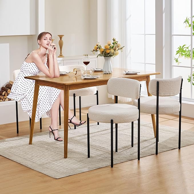 Dining Chairs Set of 6, Curved Backrest Upholstered Dining Room Chairs - Image 6