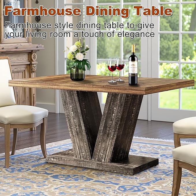 47 Inch Dining Table for 4, Farmhouse Dinner Table Wooden Kitchen Tables - Image 6
