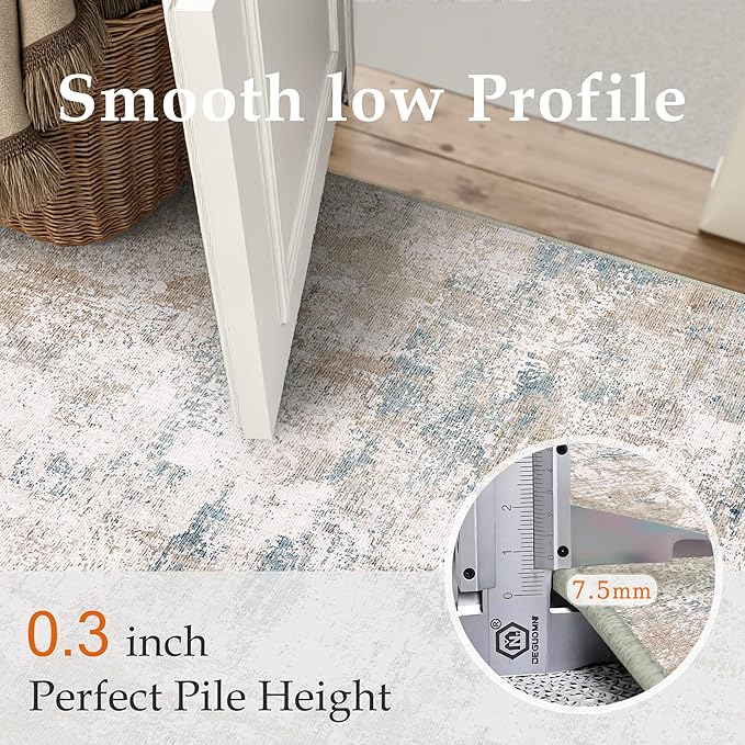 9x12 Washable Area Rug Beige Blue Neutral Abstract Living Room Bedroom Large - Image 7